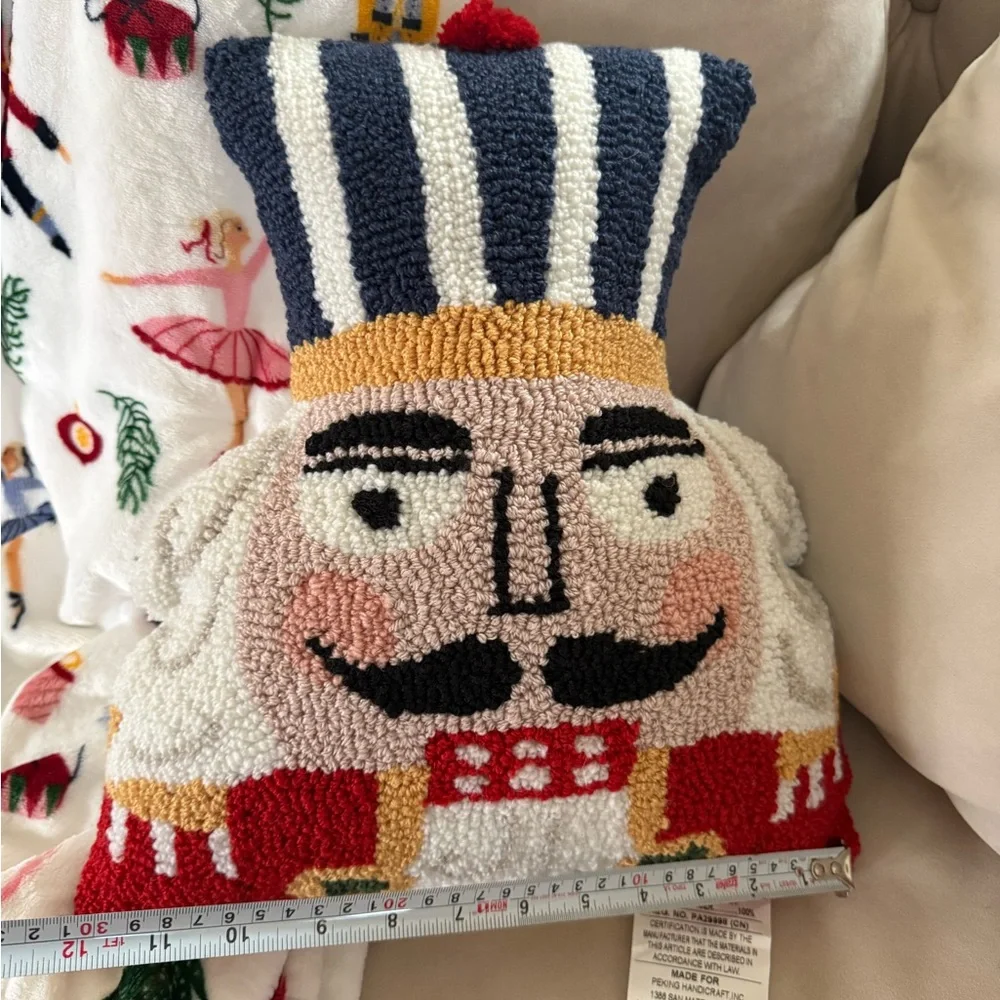 Nutcracker Soldier Hooked Punch Needle Throw Pillow Christmas Holiday Decor